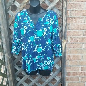 STYLUS Teal Blue Floral Blouse